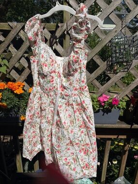 Floral Ruffle-Strap women’s' Sundress - White with Pink Floral